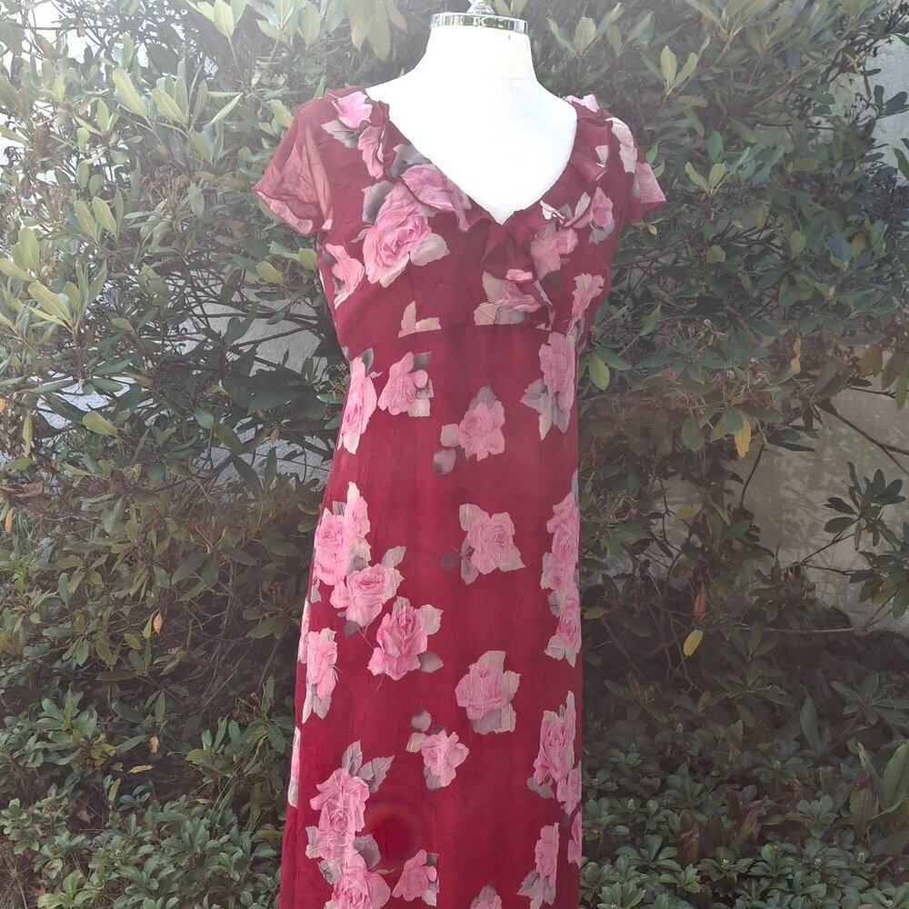 Size 10 CDC Red Floral 50" long dress
